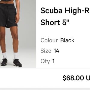 lululemon Scuba High Ride Shorts - Black - Brand new w/tags